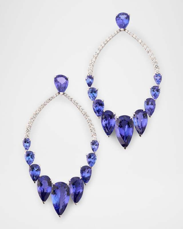 18K White Gold Diamond and Tanzanite Open Earrings